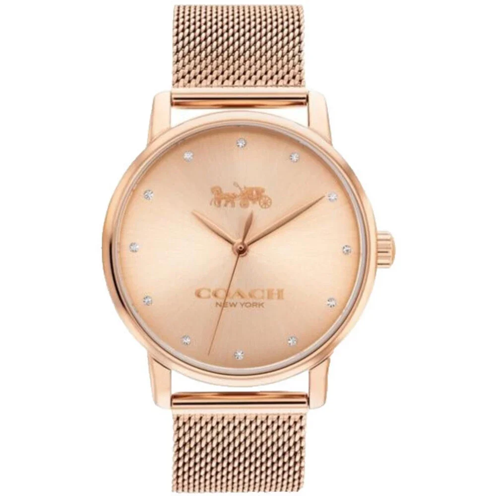 COACH GRAND 14503742 ROSE GOLD DIAL & MESH BRACELET QUARTZ 36MM WOMENS WATCH